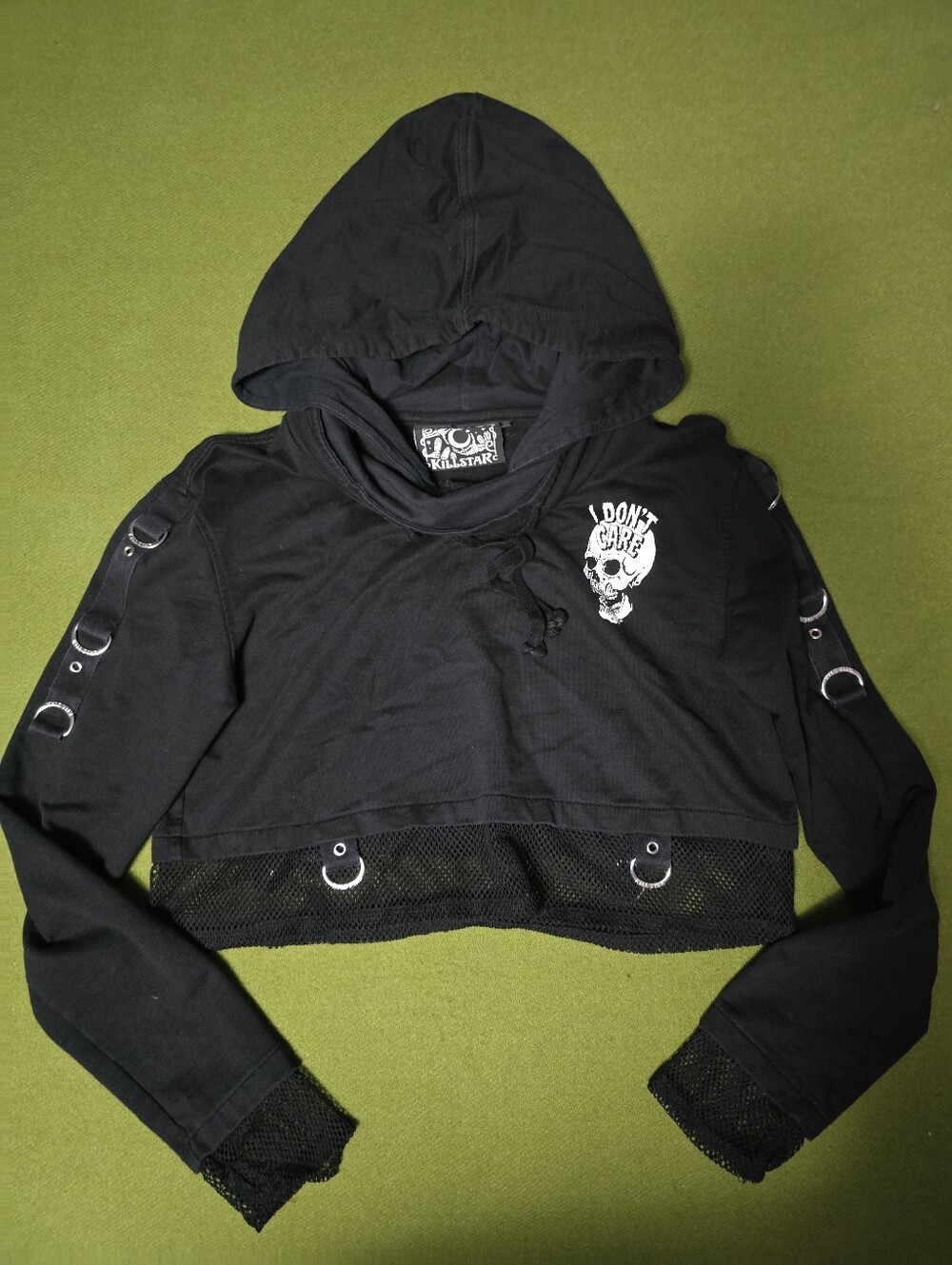 Killstar Black Cropped Hooded with Skull Graphic